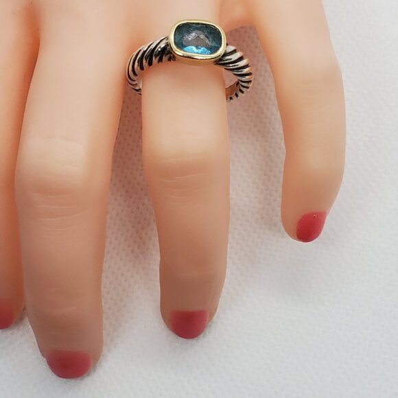 David Yurman BLUE TOPAZ Noblesse Ring, 925 Sterling Silver, 18K 750 Gold, 6.75 - Picture 11 of 12